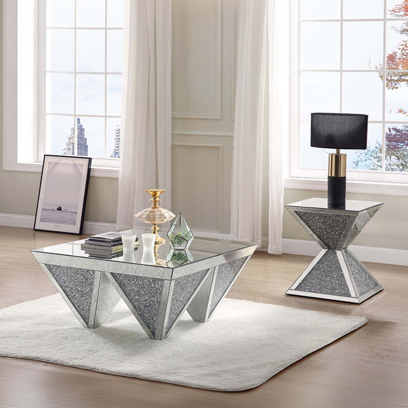 Table de bout Noralie, miroir et faux diamants