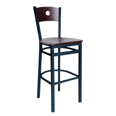 Darby Circle Wood Back Barstool - Natural Back - Natural Wood Seat - Steel Frame - Sand Black Finish
