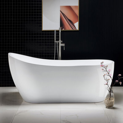 67" x 28" Freestanding Soaking Acrylic Single Slipper Bathtub with Reversible Drain