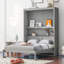 Lit escamotable double pleine grandeur avec tablettes, gris-1162139165