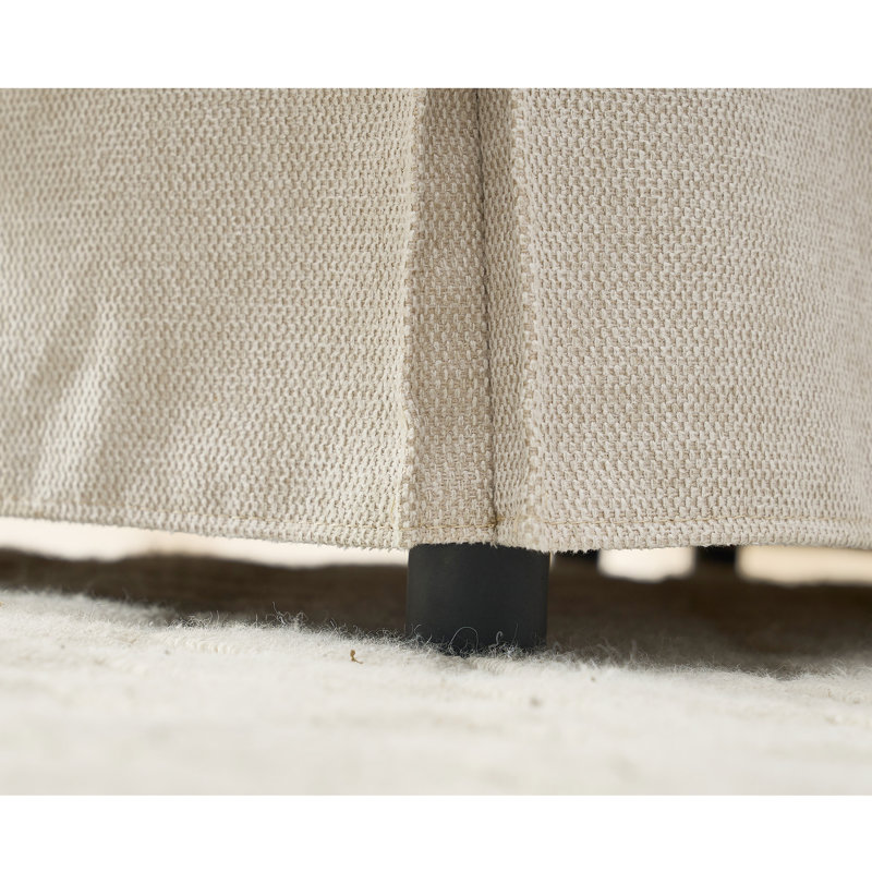 Canapé d'angle convertible 5 places en forme de L, revêtement beige en tissu doux et gain de place, convertible et confortable, revêtu de lin.
