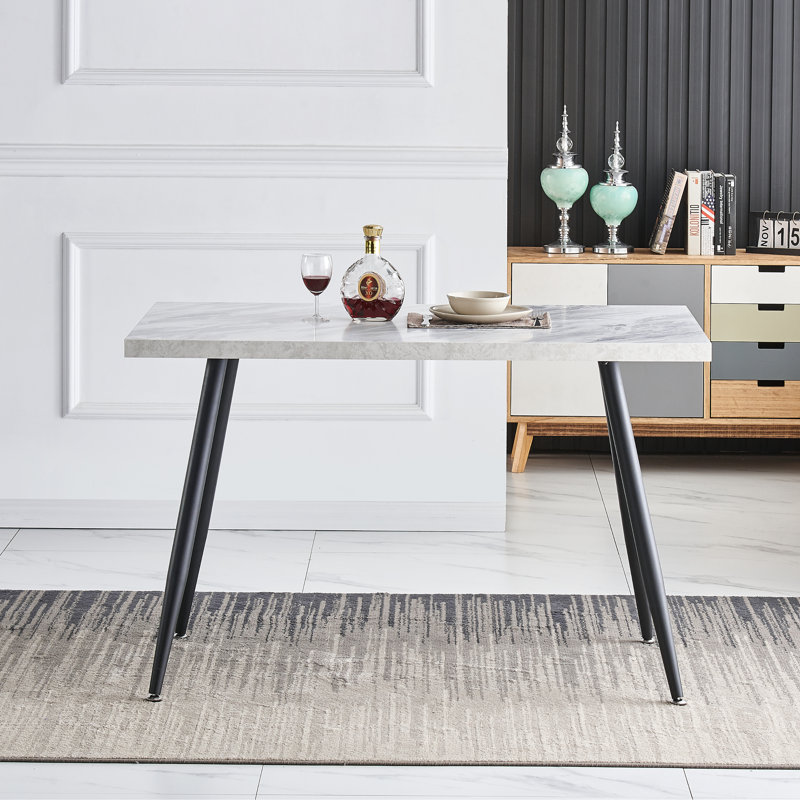 Ernst 120/150cm Nordic Metal Base Rectangular Manufactured Wood Dining Table, White, 120cm x 70cm