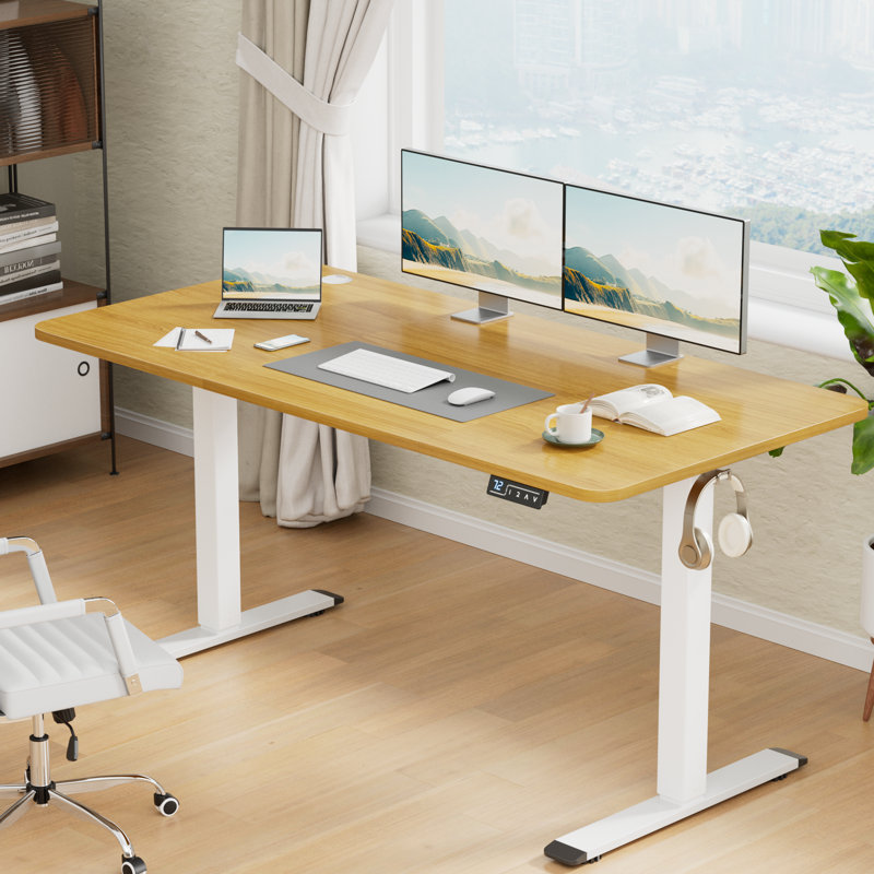 Bureaux debout à hauteur réglable Putnam, Bambou / blanc, H 48 po x l 62,99 po x P 23,62 po