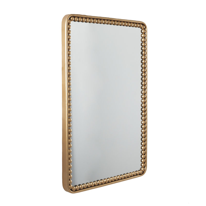 Gold Metal Rectangular Beaded Room Wall Mirror, 24" x 2" x 36"