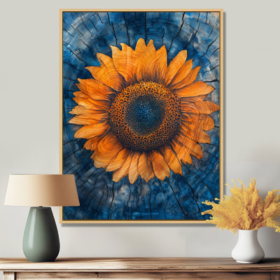 Tournesols dorés sur une glissade sur bois - Tournesols encadrés