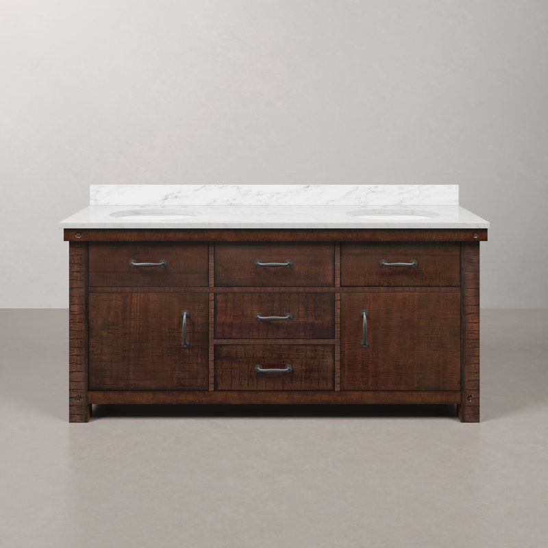 Oxon Hill 72'' Double Bathroom Vanity with Top, Carrara White, Rostic Sienna