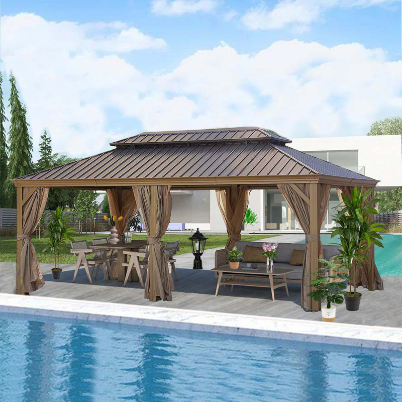 Patic Aluminum Patio Gazebo, Gray, 19.5 ft x 12 ft