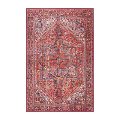 Tapis oriental rose / brun en laine / polyester tissé à la machine Overshores