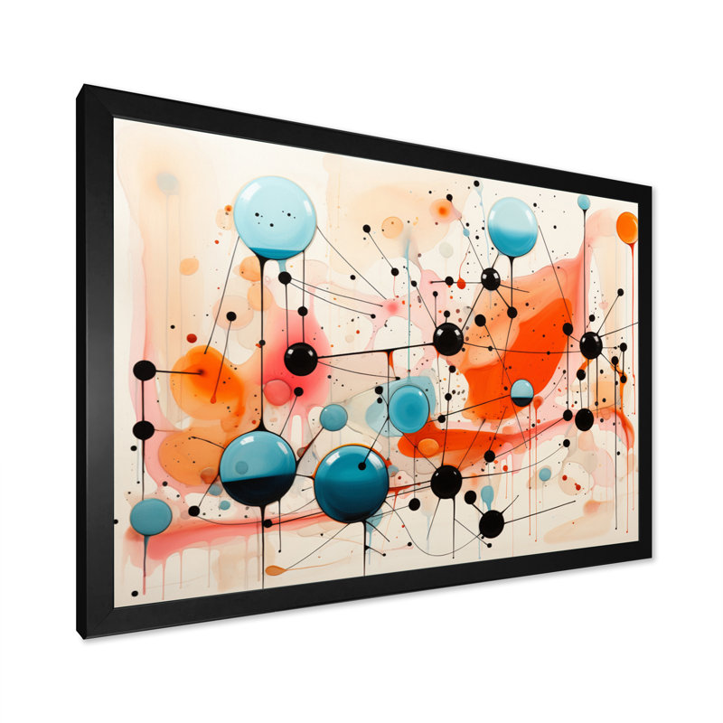 " Colorful Mid Century Abstract Atomic I ", Black Single Picture Framed, 24" H x 32" W x 1" D