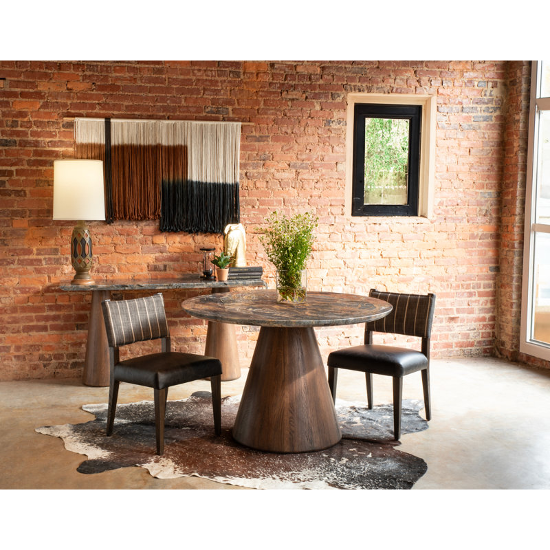 Caldera 48" Round Dining With Lava Marble And Dark Oak Base