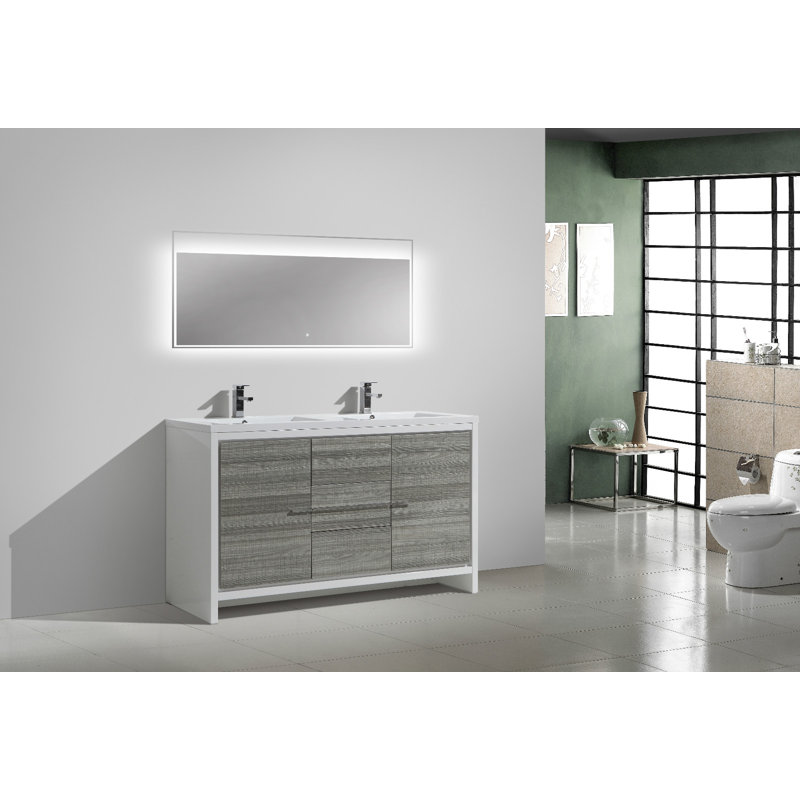 Ensemble de meuble-lavabo double 59 po Chelsei, Gris cendre très lustré