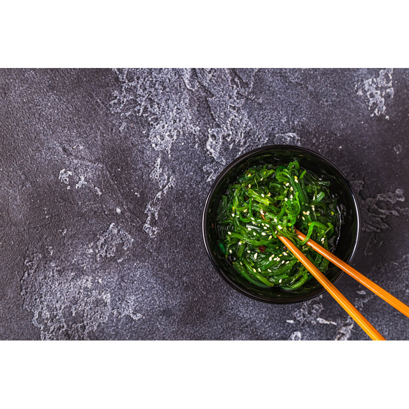 Chuka Seaweed Salad Over Black Background - Wrapped Canvas Print, 30cm H x 46cm W x 3.8 cm D