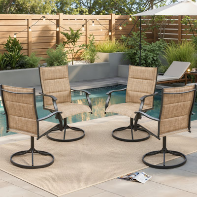 Ensemble de 4 chaises de salle à manger d'extérieur, chaises berçantes de patio pivotantes toutes saisons, chaise de salle à manger pivotante Textilene avec dossier haut et structure en métal robuste pour terrasse, jardin et salon près de la piscine