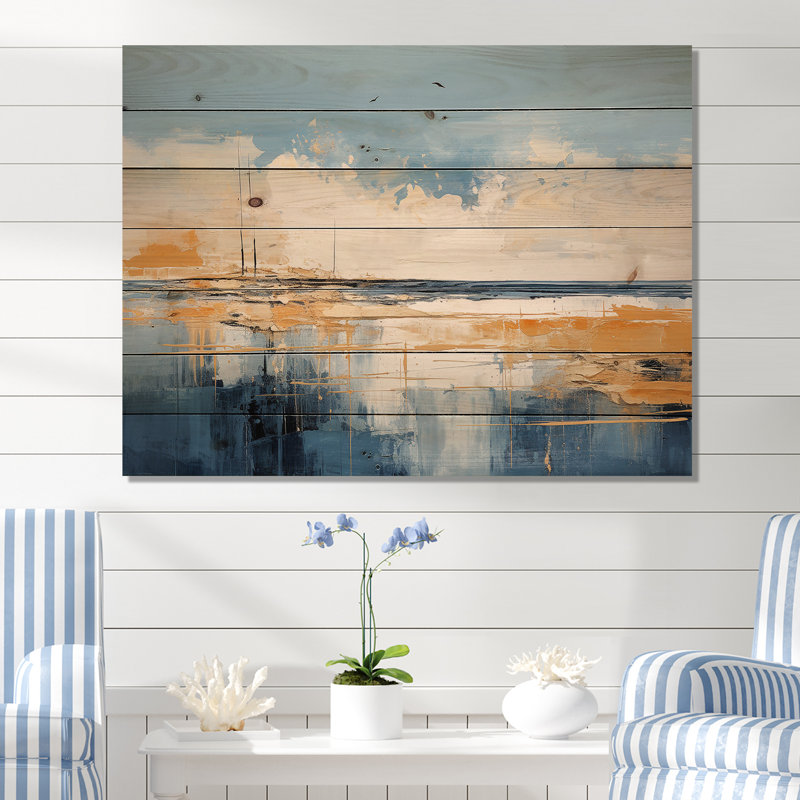 Blue And Yellow Seaside Simplicity I - Coastal Minimalism On Wood Print, 10" H x 20" W x 0.78" D