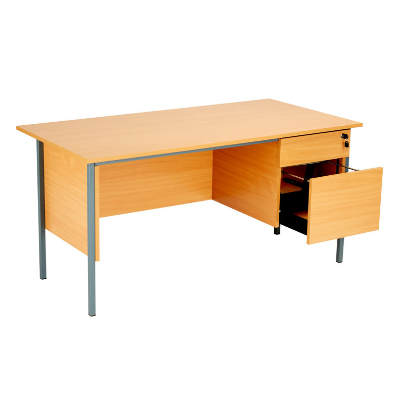 Gumesindo Metal Base Writing Desk, Beech, 72.5cm H x 180cm W x 75cm D