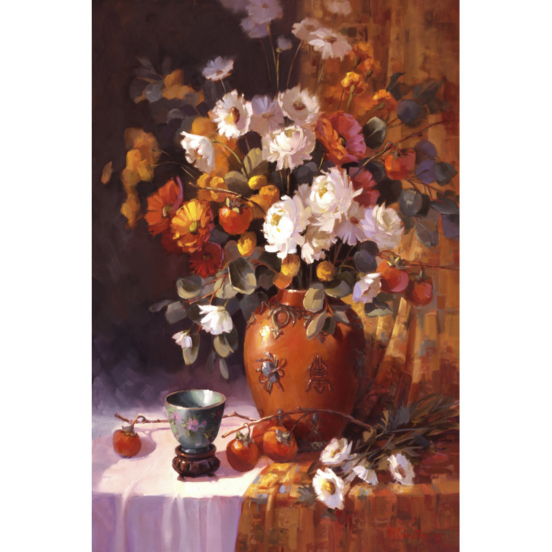 Mums And Persimmons by Maxine Johnston - Wrapped Canvas Print, 46cm H x 30cm W