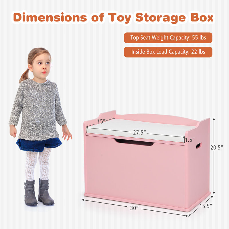 Banc de rangement pour jouets Seyhan, Rose