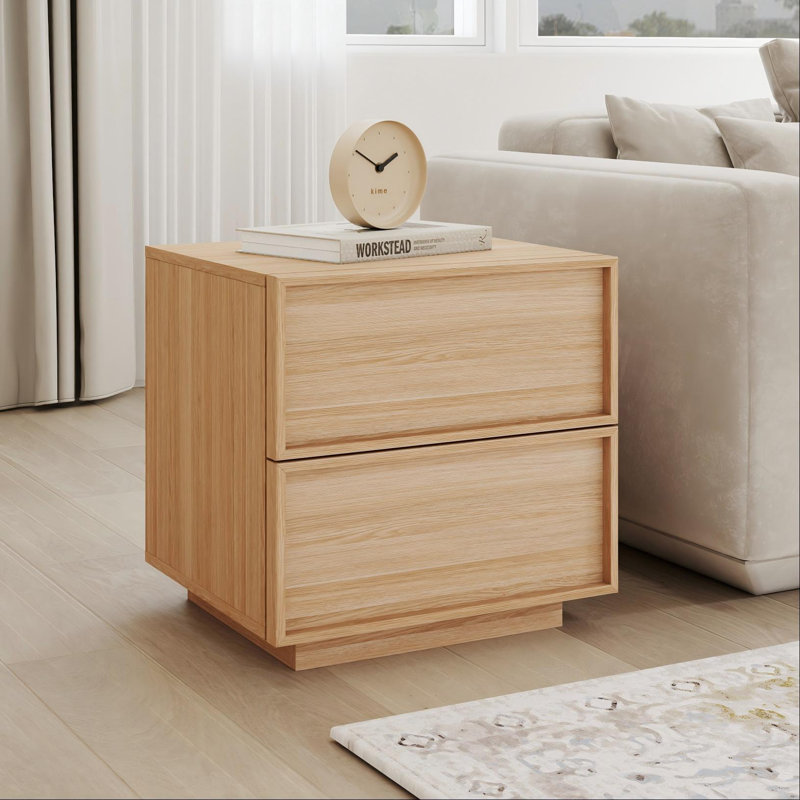 18.9" Wooden Nightstand with 2 Drawers, Oak