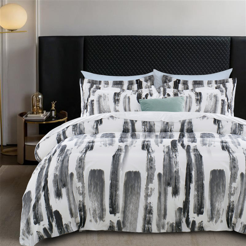 Ultra Soft Microfiber Dual Pattern Reversible Duvet Cover With Matching Pillow Covers, Grey Stripe