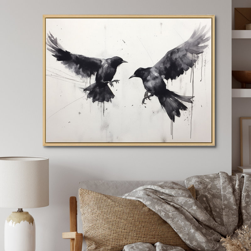 Impression sur toile, corbeau mystique - Mystic Ravens I, H 16 po x l 32 po x P 1 po, Cadre naturel flottant