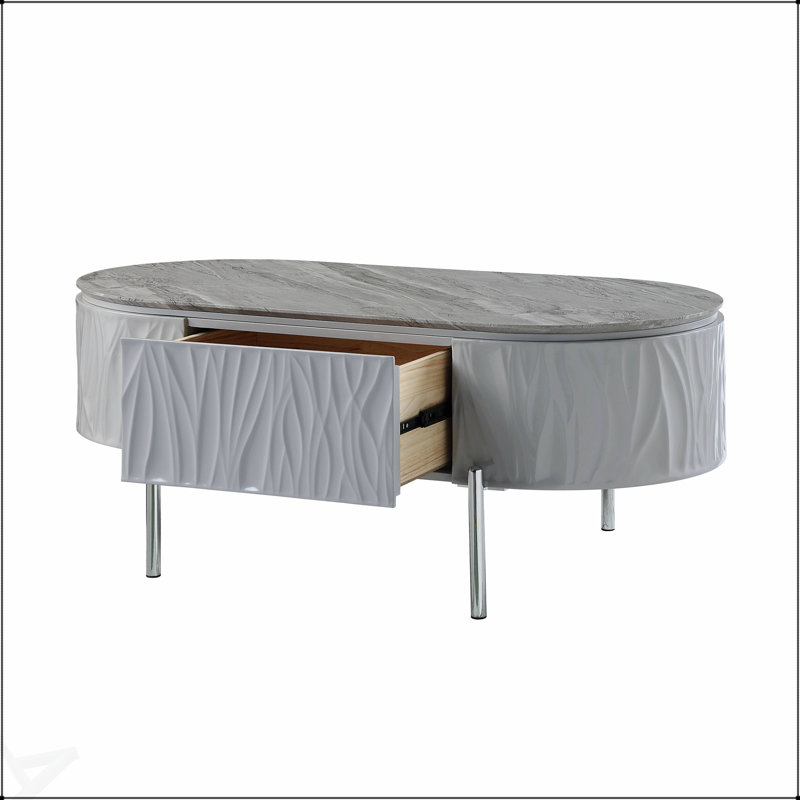 Table basse à finition brillante et chromée yukino avec rangement spacieux et design durable pour les salons modernes