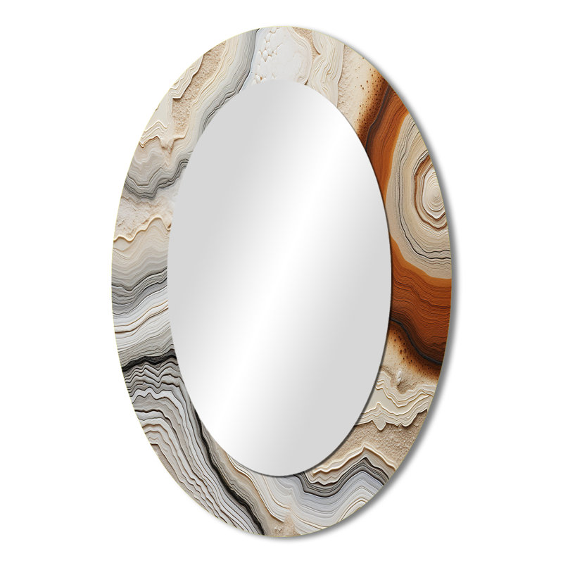 Beige And Orange Minimalism Stone Geode III - Beige Modern Oval Wall Mirror, 36" H x 24" W