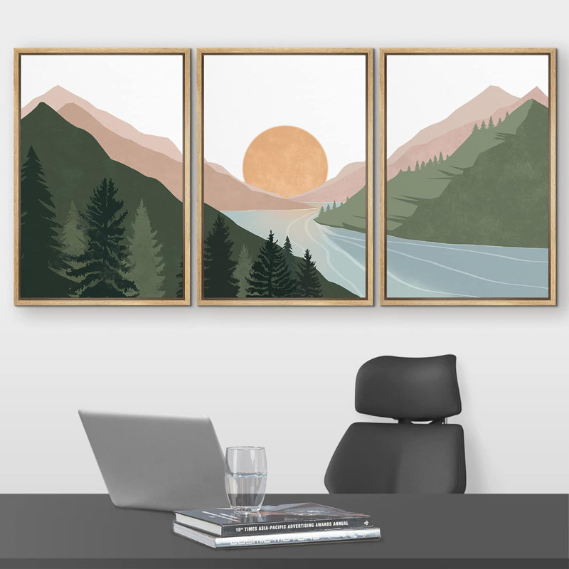«Mountain Range Pine Forest Lake», reproduction sur toile 3 pièces, H 24 po x l 48 po x P 1,5 po