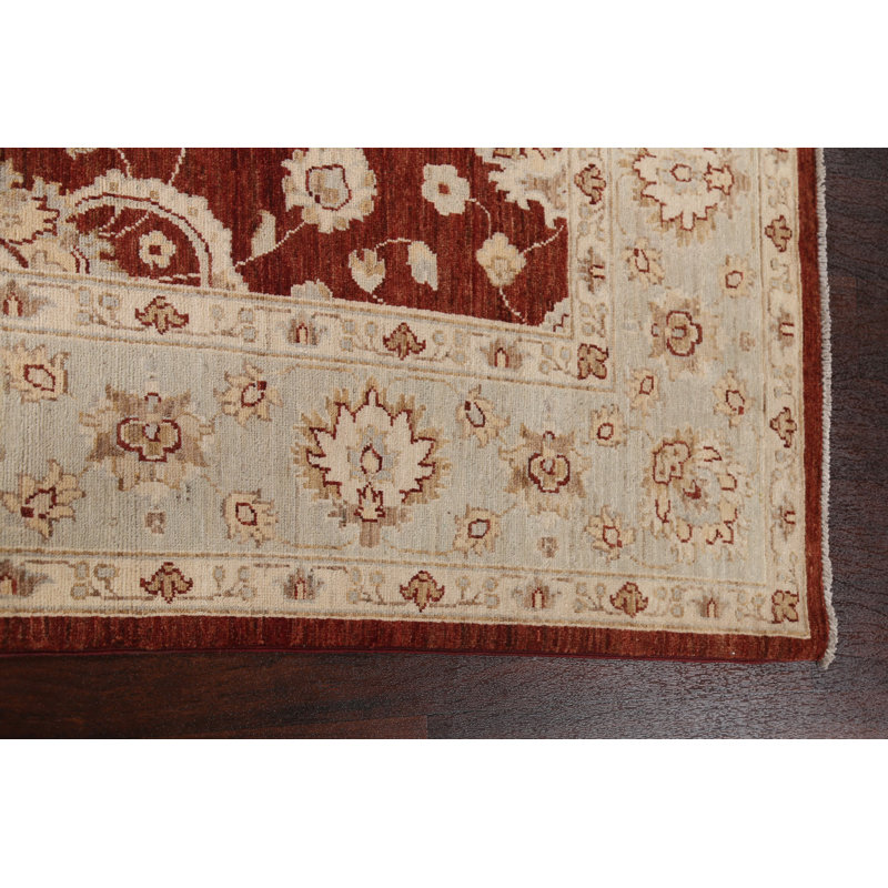 Tapis rouge en laine noué à la main de conception unique 6 pi 1 po x 9 pi 4 po Abderus