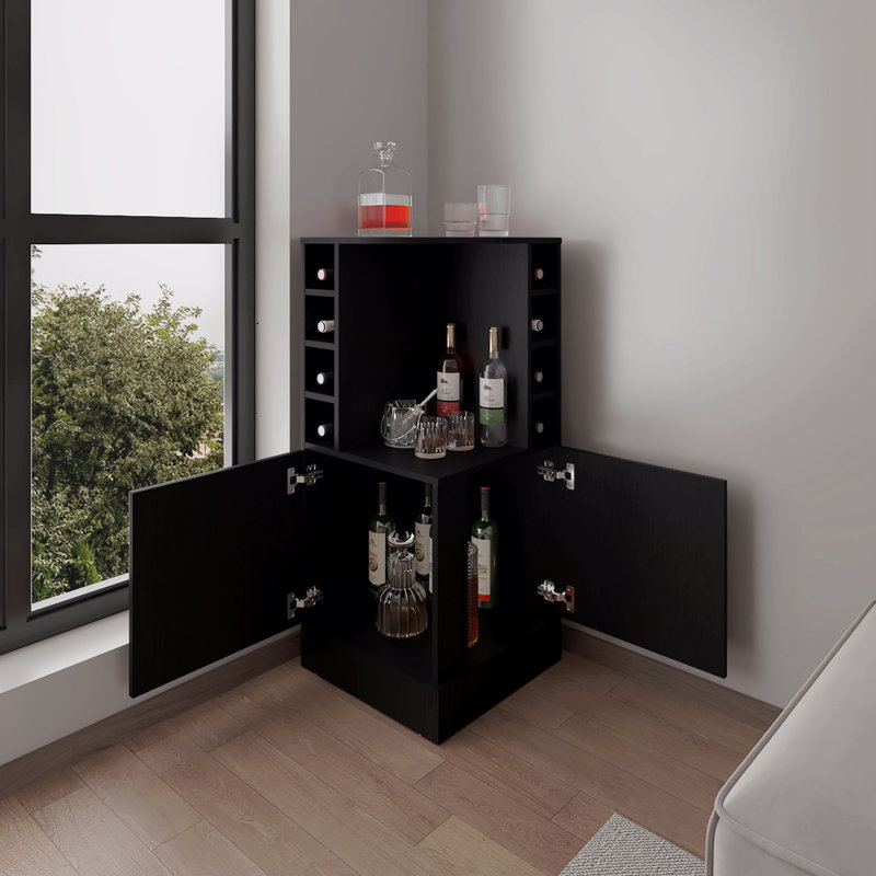 Bar, 2 portes, 8 compartiments pour bouteilles de vin, H 42,6 po x l 59,05 po x P 18,5 po, Noir