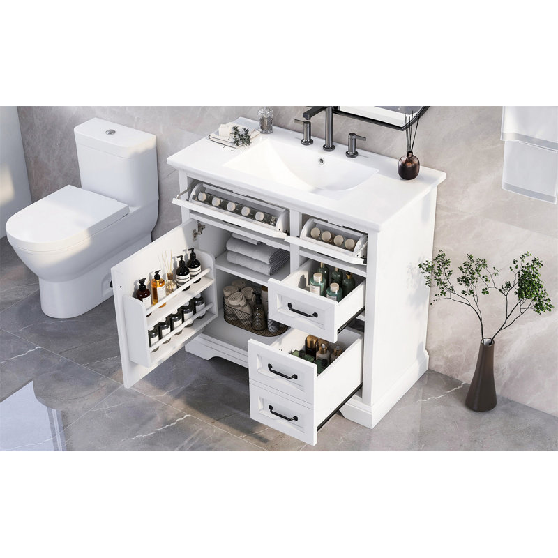 Meuble-lavabo 36 po avec lavabo en céramique, Blanc