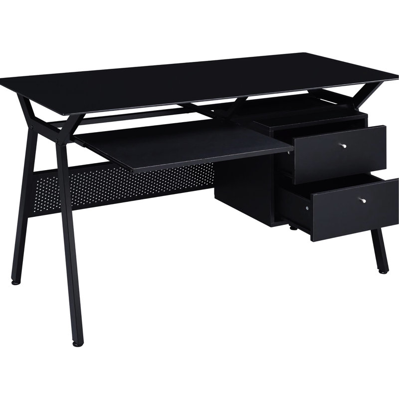 Bureau contemporain en métal d'apparence noire et 2 tablettes à clavier pour le rangement élégant d'un poste de travail d'ordinateur