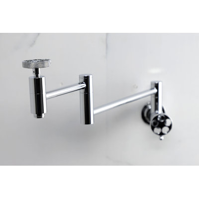 Kingston Brass Webb Two-Handle 1-Hole Wall Mount Pot Filler Faucet with Knurled Handle