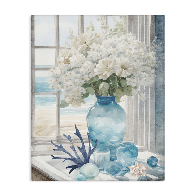 Art mural sur toile «Coastal Flower Vase» par Kim Allen, H 20 po x l 16 po