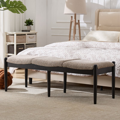 3-Person Upholstered Bench With Solid Wood Frame, Framhouse Bench For Bedroom/End Of Bed/Entryway