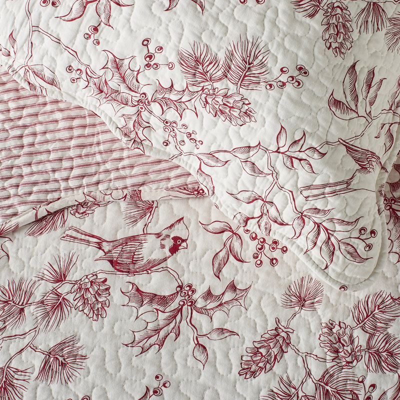 Iria Red/White Standard Cotton Reversible Quilt Set, King Quilt + 2 Shams