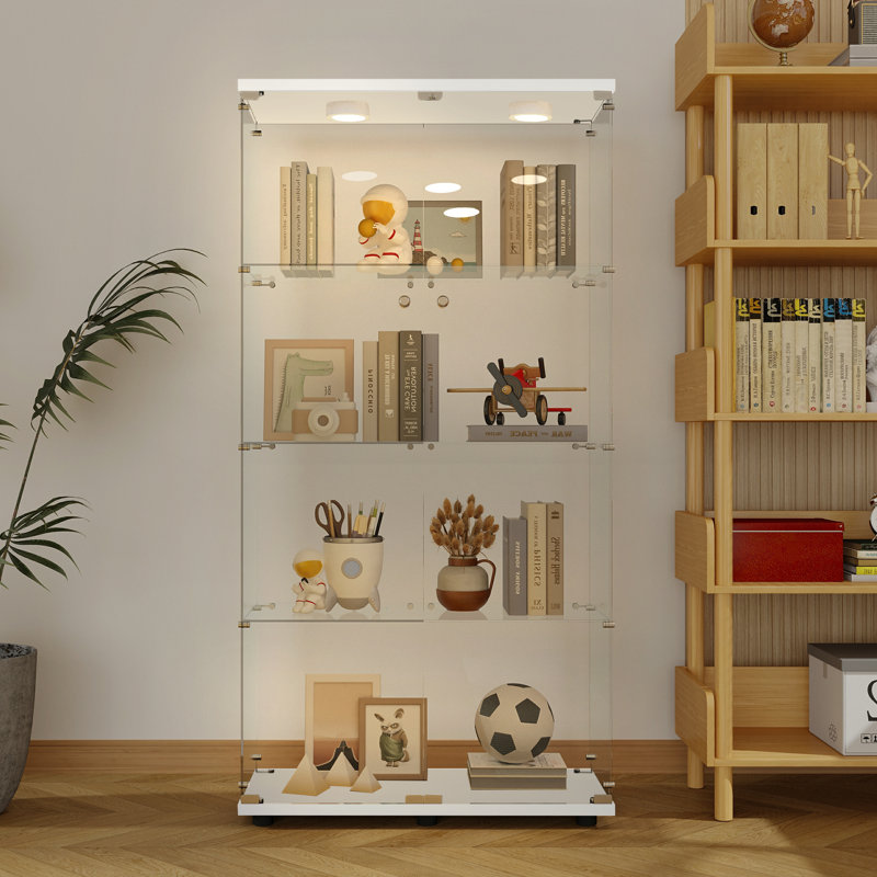 Vitrine en verre avec DEL, vitrines en verre avec 4 tablettes, vitrines, H 65 po x l 30,91 po x P 13,58 po, Blanc