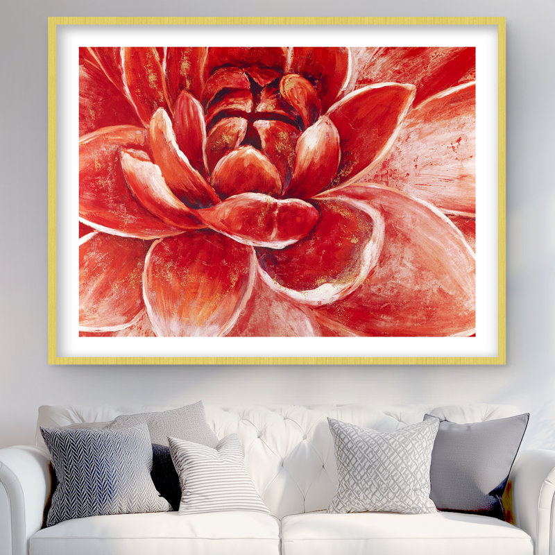Red Chrysanthemum, reproduction encadrée avec passe-partout - décoration intérieure