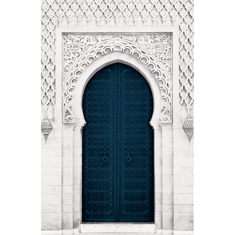 " Navy Door ", 18" H x 12" W  , No, Black Framed Canvas