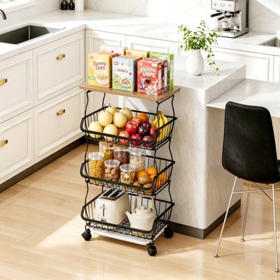 Chariot de rangement pour îlot de cuisine à roulettes avec plateau en bois, chariot utilitaire en acier robuste avec base convertible pour l'organisation de la cuisine et du garde-manger
