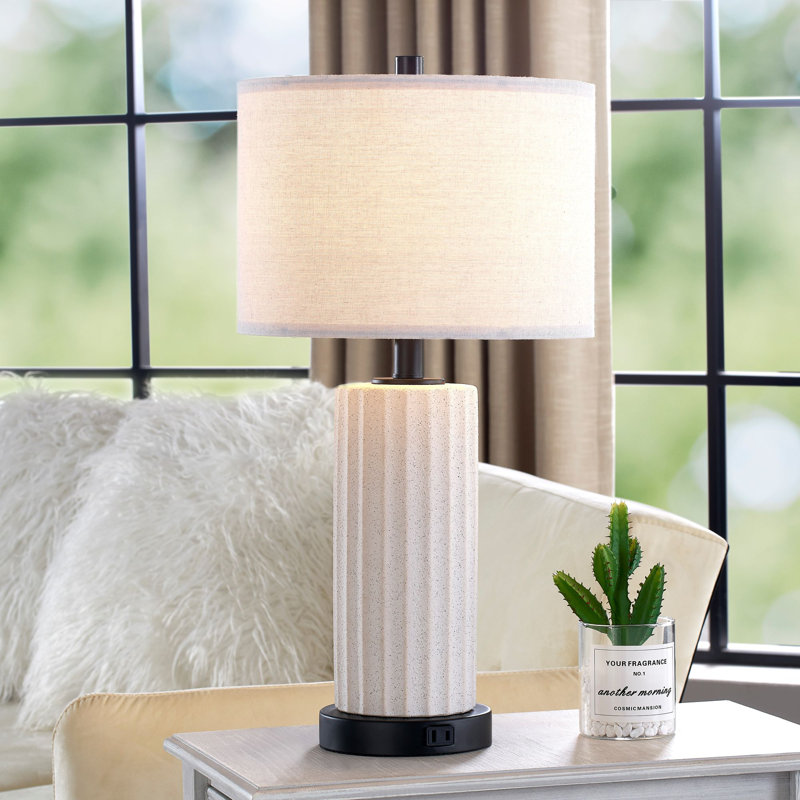 23" Ceramics Dimmable Table Lamp Set with Touch Control, USB Ports and Bulbs