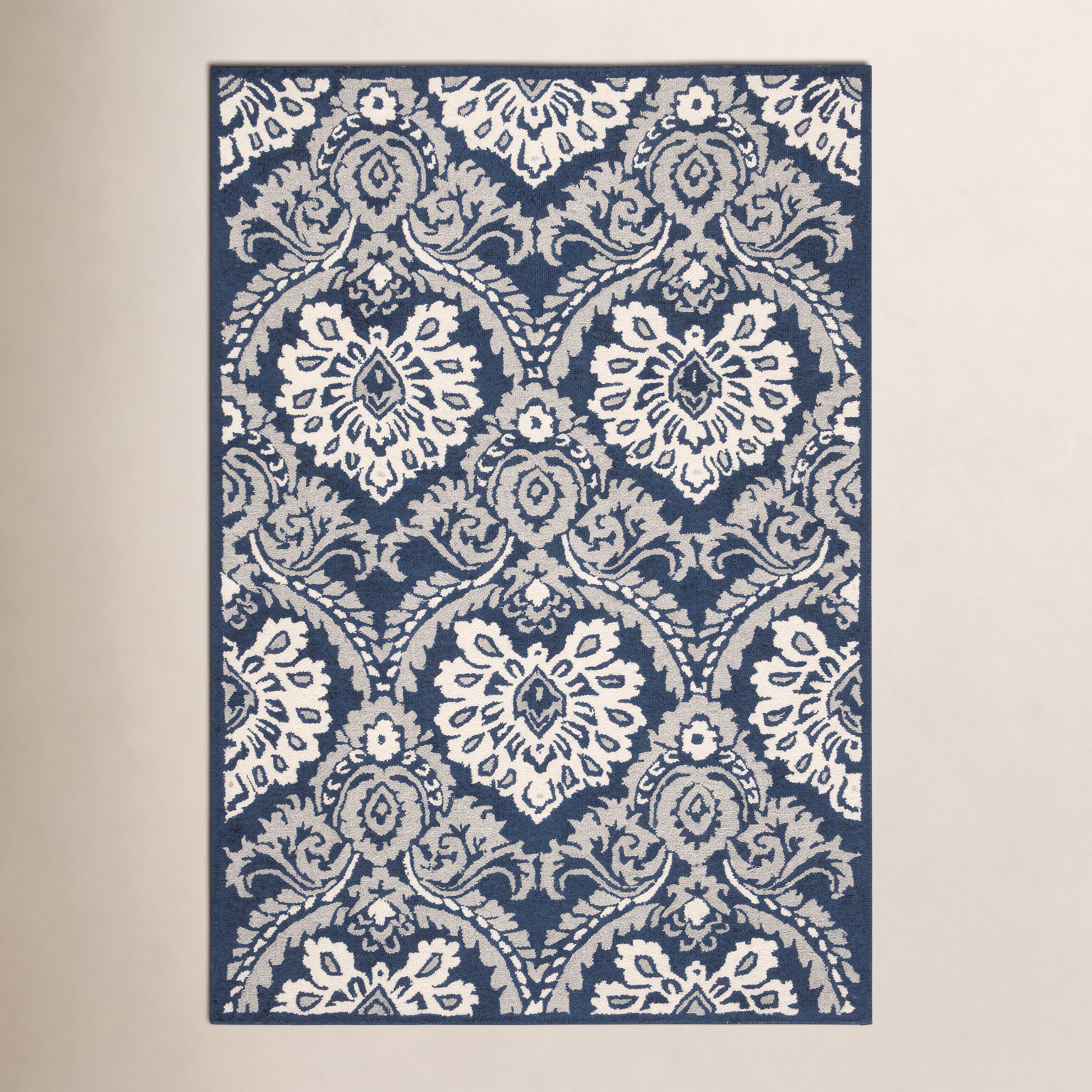 Tansy Navy Ivory Hand-Tufted Wool Rug, Rectangle 3' x 5'