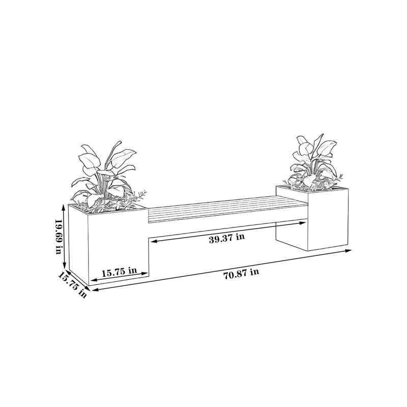 Banc en métal avec pot de fleurs, H 19,69 po x l 70,87 po x P 15,75 po, Noir