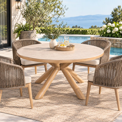 59" Round Outdoor Dining Table with Aluminum Frame and Sintered Stone Top