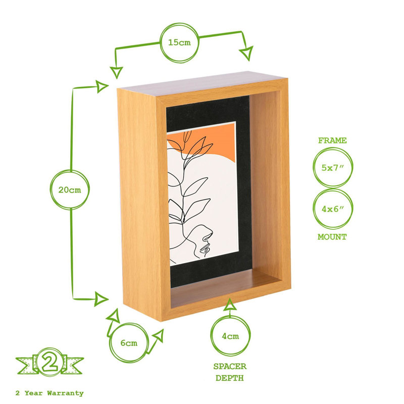 Nicola Spring - 3D Deep Box Photo Frames, 10cm x 15cm, Light Wood/Ivory