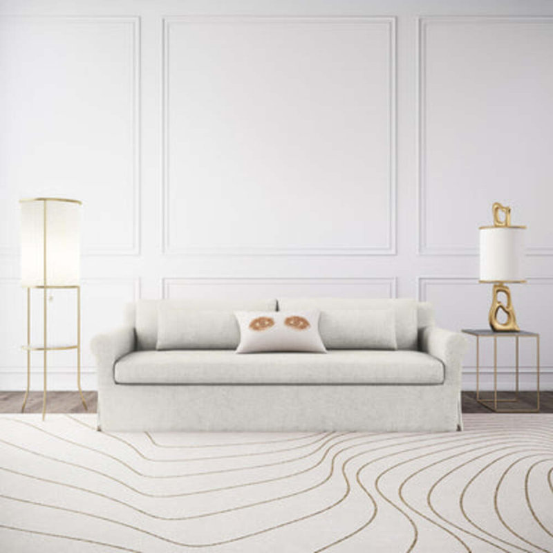 Canapé à accoudoirs arrondis Ludlow, H 34 po x l 84 po x P 38 po, Naturel, Velours froissé albâtre