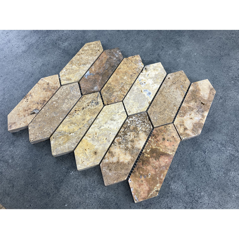 Scabos Strada Picket Design Natural Stone Mix Colored Travertine Mosaic Tile