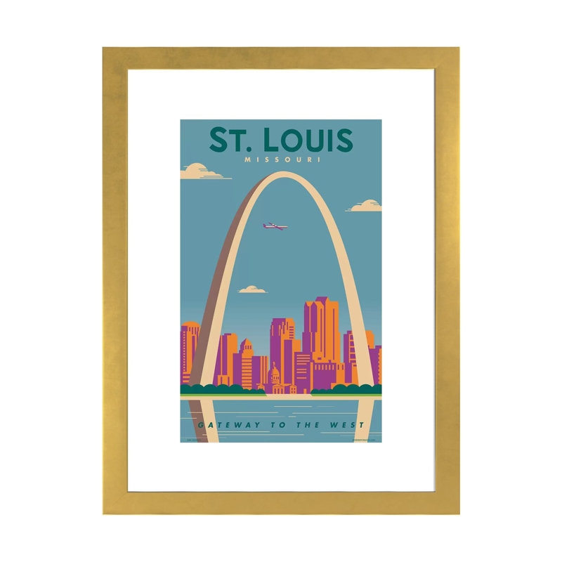 Affiche de voyage Saint-Louis par Jim Zahniser-impression d’art graphique, Papier encadré doré, Blanc