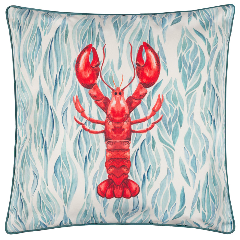Zane Indoor / Outdoor Abstract Square Cushion, Blue/White/Red Lobster 