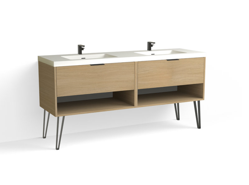 Modo 72" W Freestanding Double Bathroom Vanity with Dawson Leg, Glossy White/Single, Biondo, Matte Black