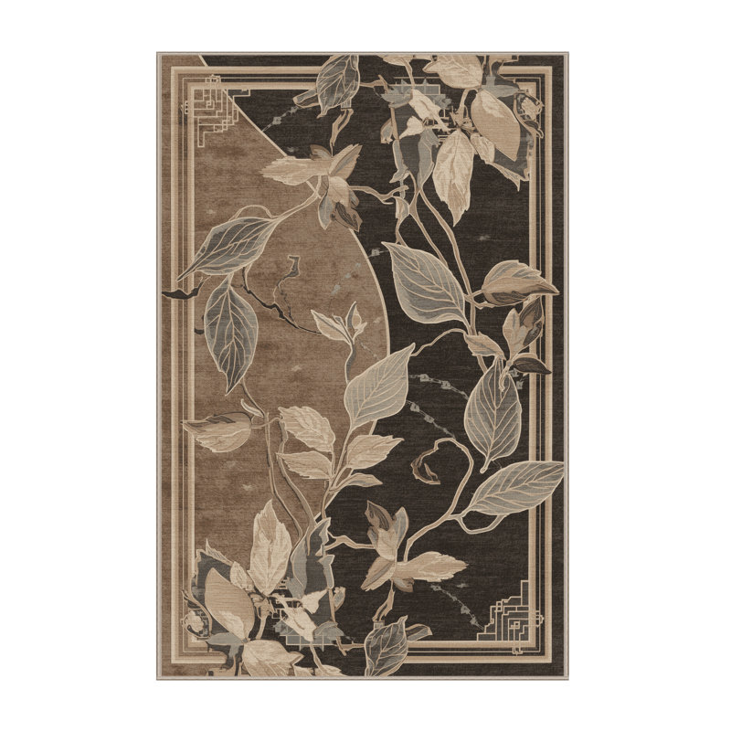 Machine Washable Orlandra Laurel Classic Oriental Rug in Gray – Beige Binding, 6x9